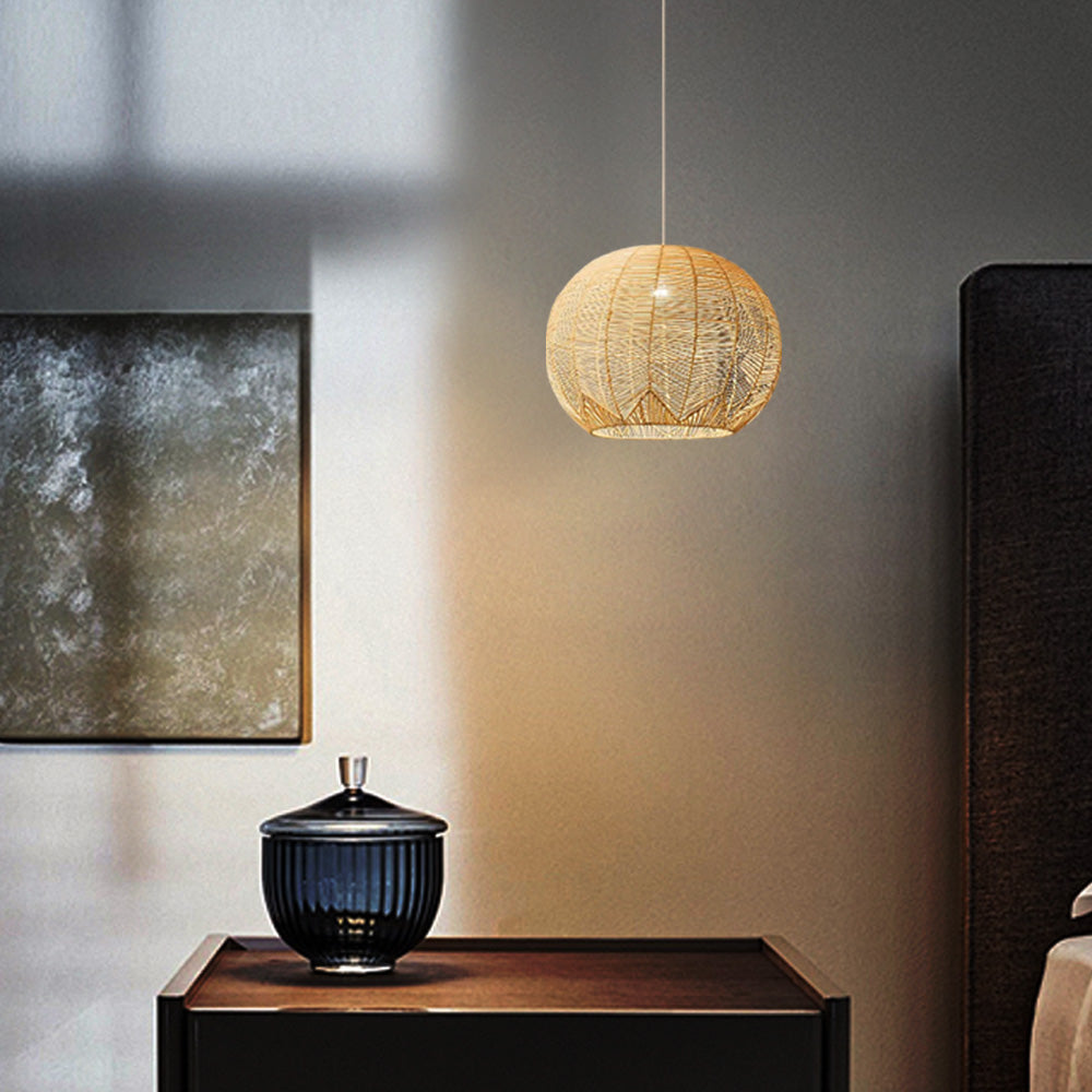 Wood Pendant Light – Metal & Rattan Bedroom